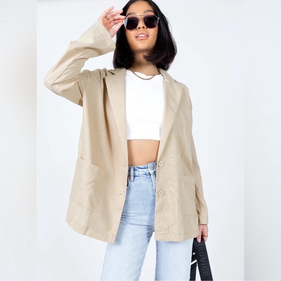 Princess Polly Jackets & Blazers - Princess Polly amber oversized line blazer cream/tan